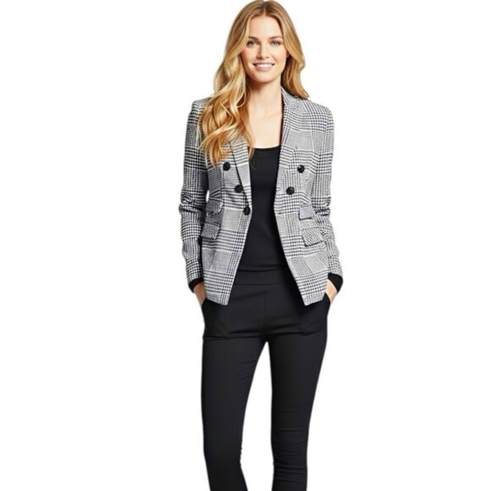 XOXO Womens Blazer Jacket Sz Small Single Breasted Plaid Preppy Business Office